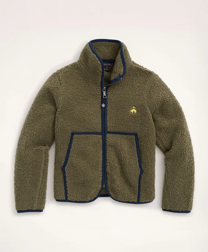 Kids Boys Teddy Fleece Zip Jacket Olive Brooks Brothers Coats and Jackets