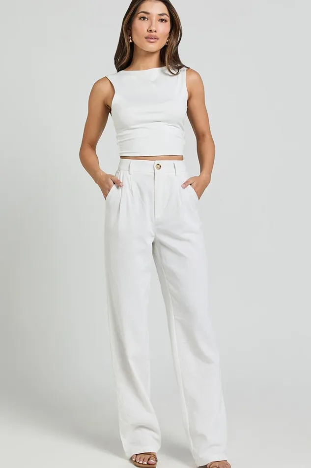 Kiraye Pants 8211 Linen Look High Waist Tailored Pants In Off White Women Showpo Pants