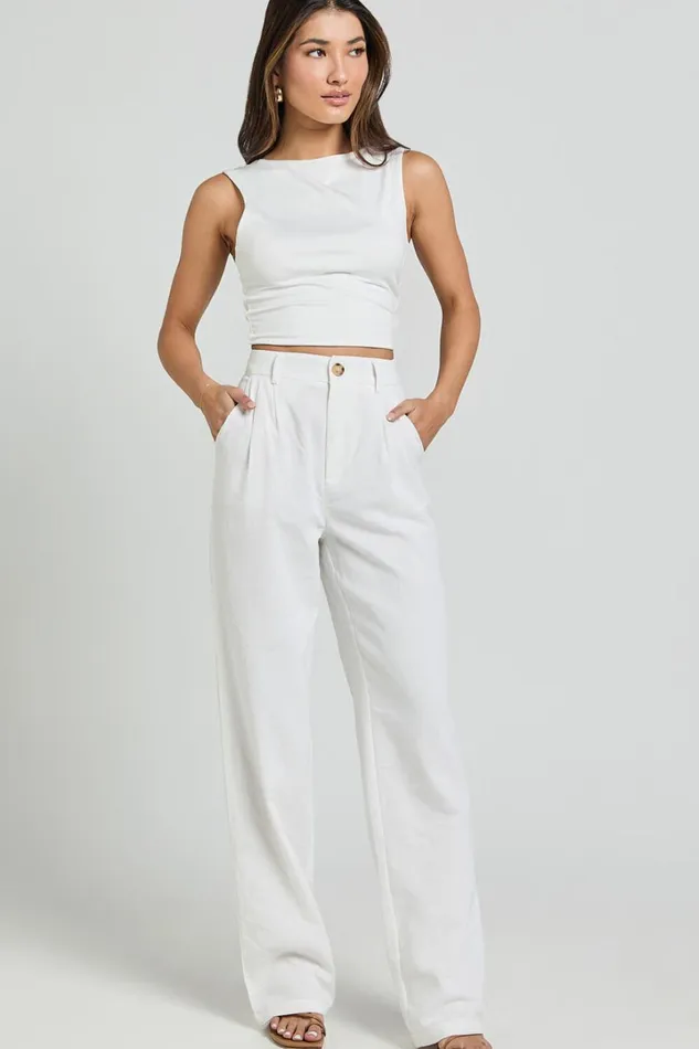 Kiraye Pants 8211 Linen Look High Waist Tailored Pants In Off White Women Showpo Pants