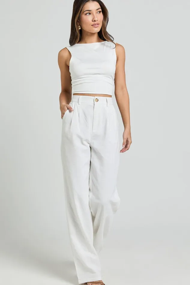 Kiraye Pants 8211 Linen Look High Waist Tailored Pants In Off White Women Showpo Pants
