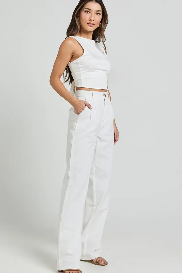 Kiraye Pants 8211 Linen Look High Waist Tailored Pants In Off White Women Showpo Pants