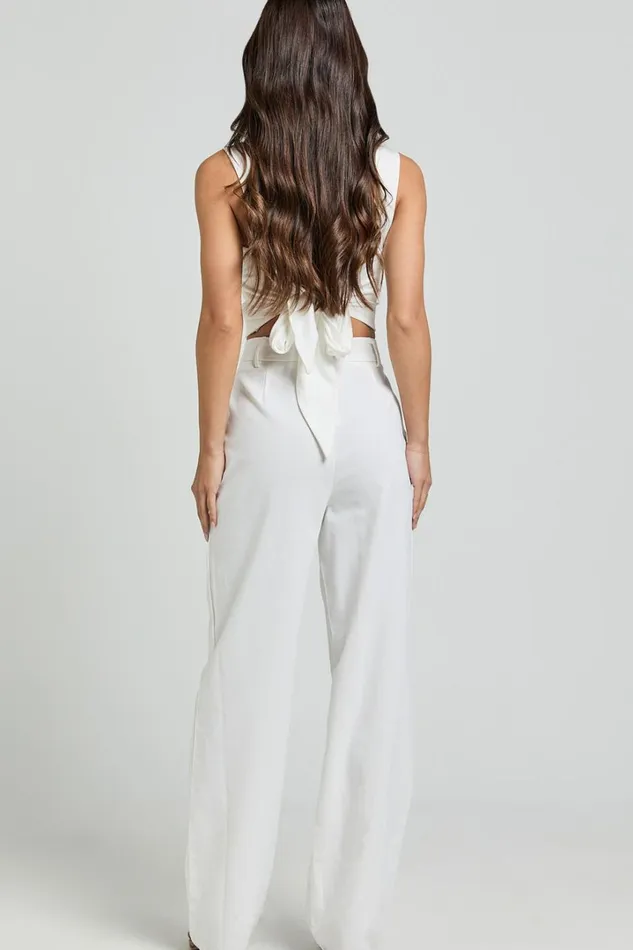Kiraye Pants 8211 Linen Look High Waist Tailored Pants In Off White Women Showpo Pants