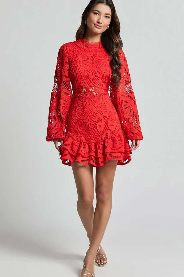 Kiss Me Now Mini Dress 8211 Long Puff Sleeve Dress In Red Floral Women Showpo Curve Clothes