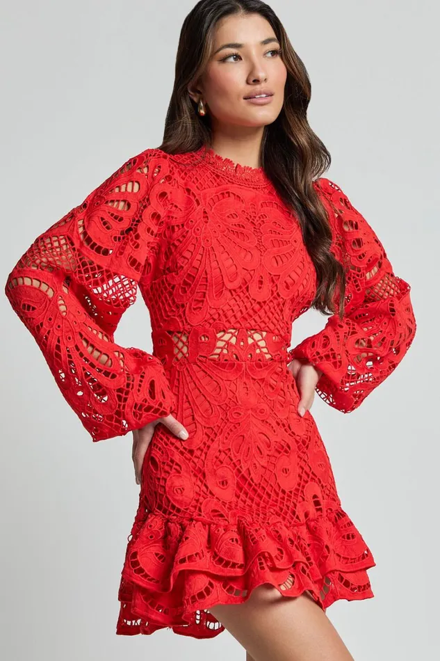 Kiss Me Now Mini Dress 8211 Long Puff Sleeve Dress In Red Floral Women Showpo Curve Clothes