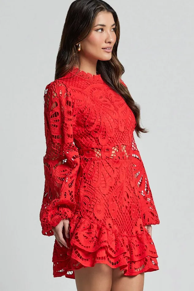 Kiss Me Now Mini Dress 8211 Long Puff Sleeve Dress In Red Floral Women Showpo Curve Clothes
