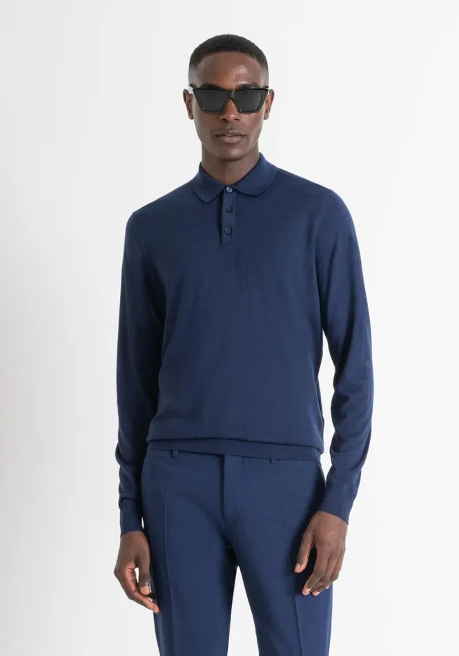 Knitwear Men Antony Morato Regular Fit Sweater With Collar In Wool Blend Blue Navy