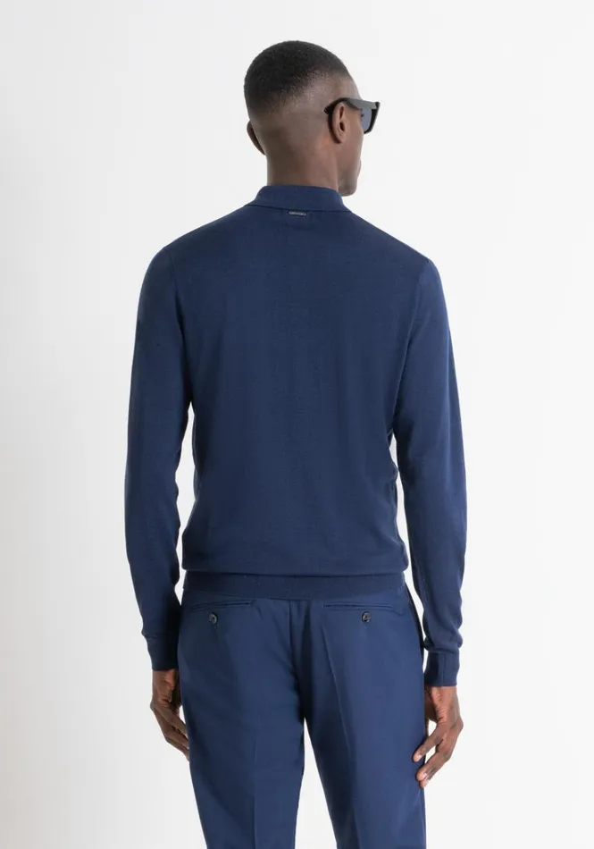 Knitwear Men Antony Morato Regular Fit Sweater With Collar In Wool Blend Blue Navy