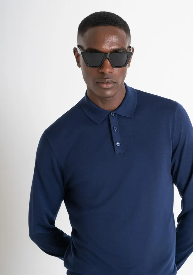 Knitwear Men Antony Morato Regular Fit Sweater With Collar In Wool Blend Blue Navy