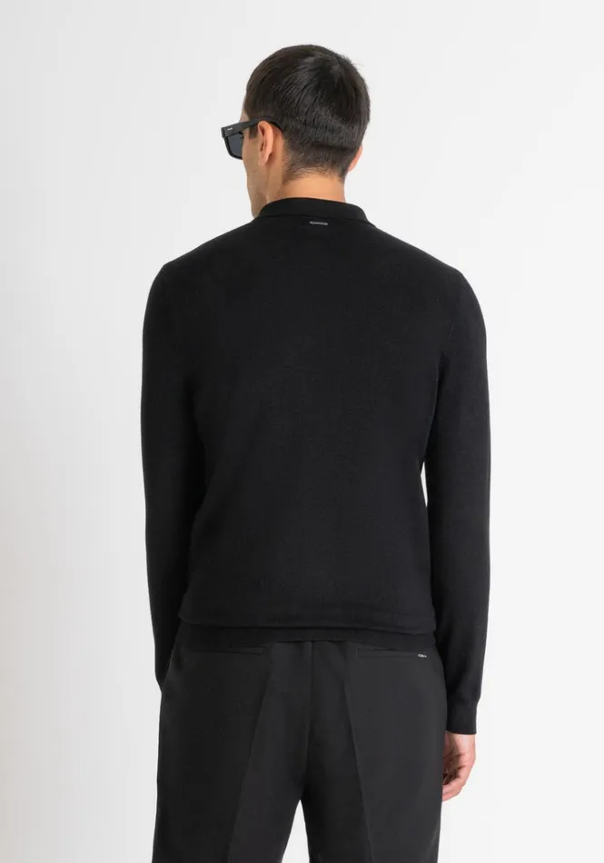 Knitwear Men Antony Morato Slim Fit Collar Black Sweater In Elastic Viscose Black