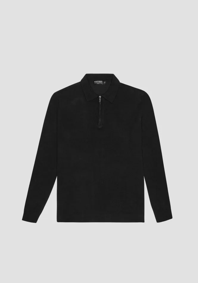 Knitwear Men Antony Morato Slim Fit Collar Black Sweater In Elastic Viscose Black
