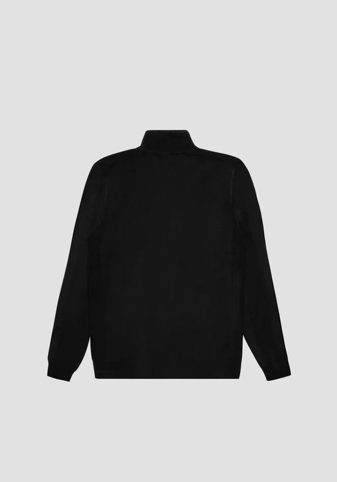 Knitwear Men Antony Morato Slim Fit Sweater In Viscose Blend With Zip And Rubberised Logo Black
