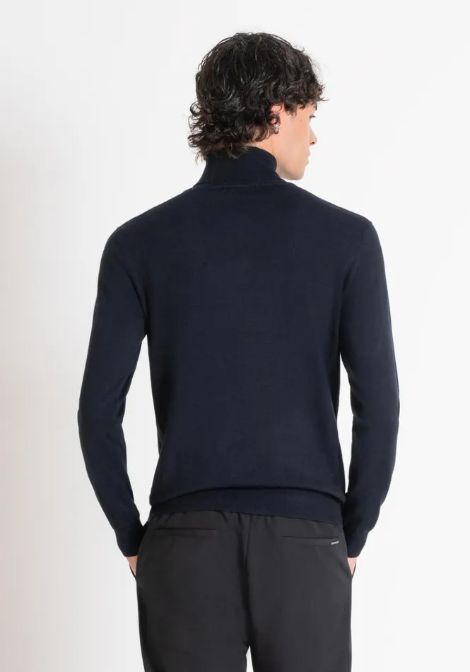Knitwear Men Antony Morato Slim Fit Viscose Blend Yarn Jumper With Logo Patch Blue Ink