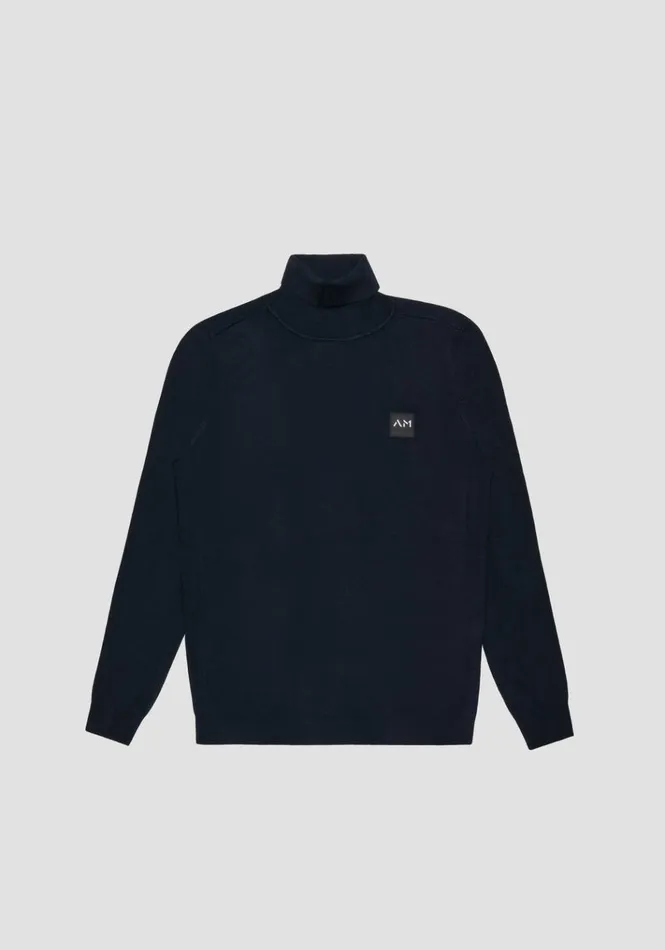 Knitwear Men Antony Morato Slim Fit Viscose Blend Yarn Jumper With Logo Patch Blue Ink