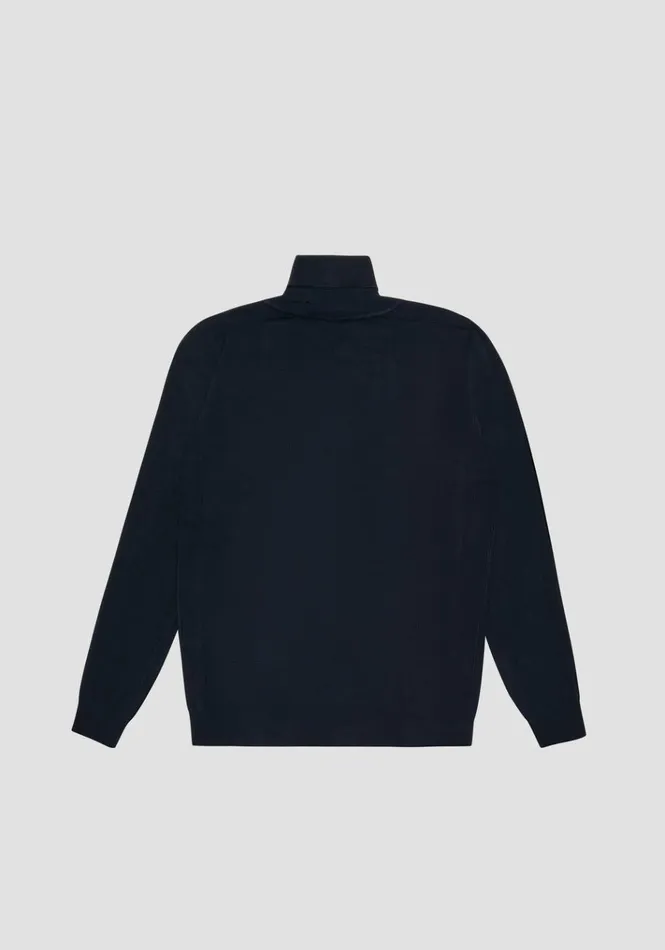 Knitwear Men Antony Morato Slim Fit Viscose Blend Yarn Jumper With Logo Patch Blue Ink