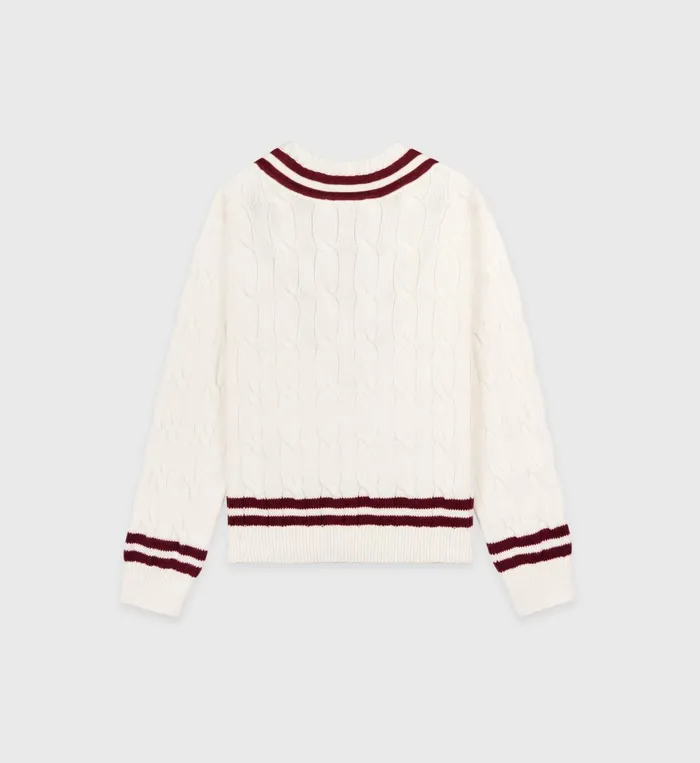 Knitwear Women Sporty and Rich SRC Cableknit VNeck Sweater 8211 Off WhiteMerlot