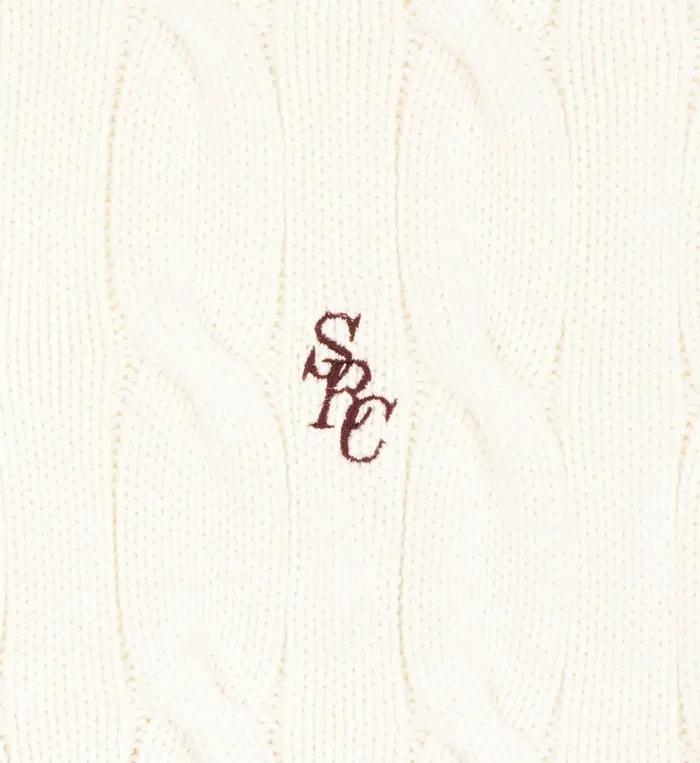 Knitwear Women Sporty and Rich SRC Cableknit VNeck Sweater 8211 Off WhiteMerlot
