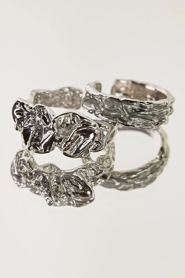 Lara 2 Ring Pack 8211 Textured Ring Set In Silver Women Showpo Rings