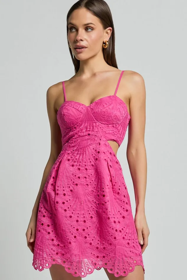 Layne Mini Dress 8211 Strappy Cut Out Embroidered Dress In Pink Women Showpo Dresses