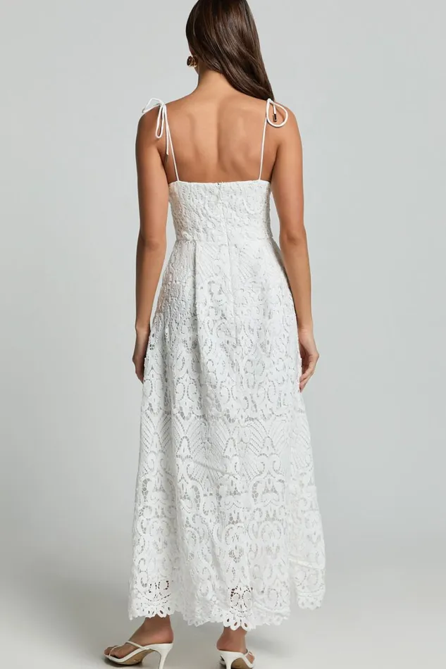 Leanne Midi Dress 8211 Tie Shoulder Corset Lace Dress In White Women Showpo Dresses