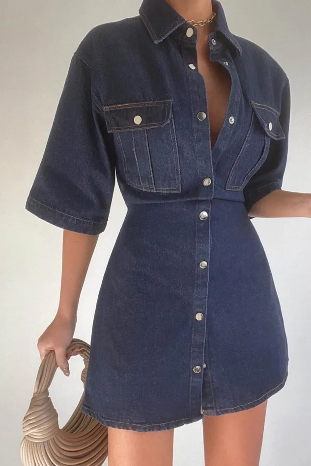 Leilani Mini Dress 8211 Denim Short Sleeve Button Up Dress In Indigo Denim Women Showpo Denim