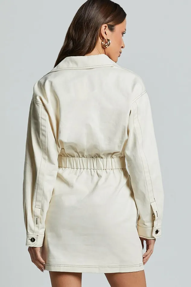 Lilianna Mini Dress 8211 V Neck Long Sleeve Wrap Dress In Cream Women Showpo Conscious
