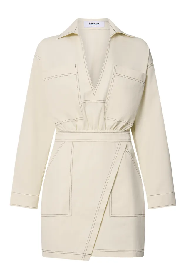 Lilianna Mini Dress 8211 V Neck Long Sleeve Wrap Dress In Cream Women Showpo Conscious