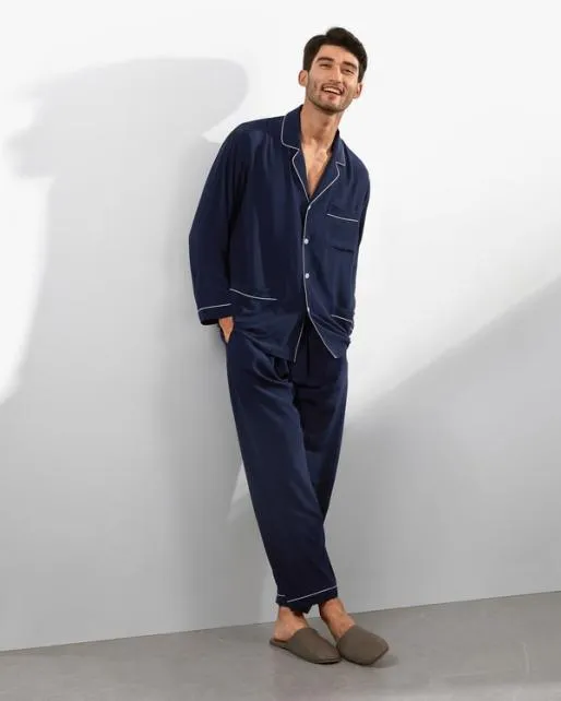 Lilysilk 18 Momme Silk Pajamas Set With Lapel Collar Men Pajamas