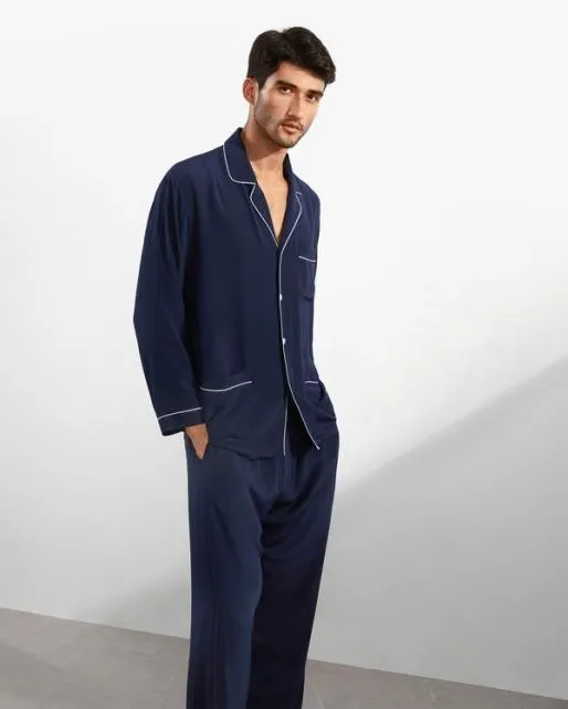 Lilysilk 18 Momme Silk Pajamas Set With Lapel Collar Men Pajamas