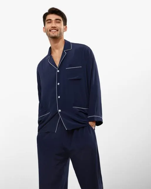 Lilysilk 18 Momme Silk Pajamas Set With Lapel Collar Men Pajamas