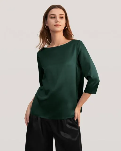 Lilysilk 34 Sleeve Boat Neck Silk Blouse Women Tops
