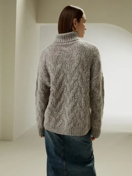 Lilysilk CableKnit Cashmere Turtleneck Sweater Women Knitwear