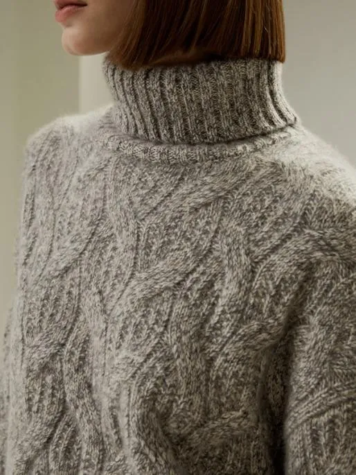 Lilysilk CableKnit Cashmere Turtleneck Sweater Women Knitwear