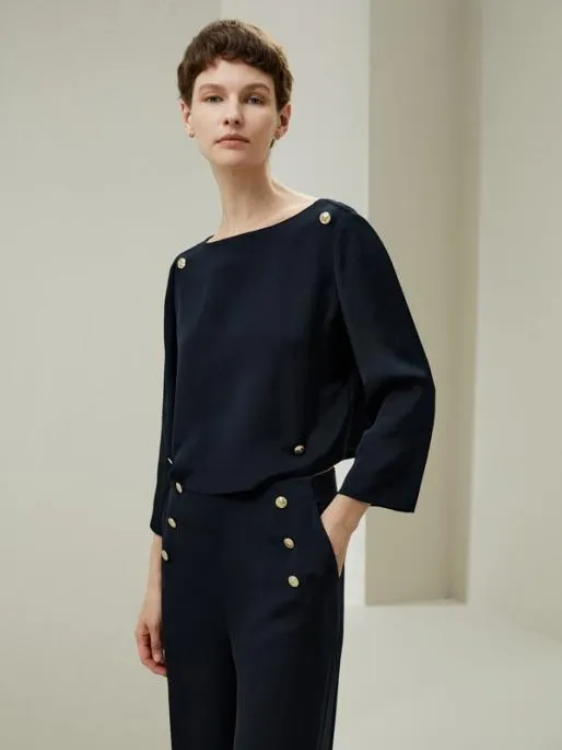Lilysilk Dubrovnik 34 Sleeve Silk Top With Button Accents 8211 Luxurious Silk Blouses Women Blouses Shirts