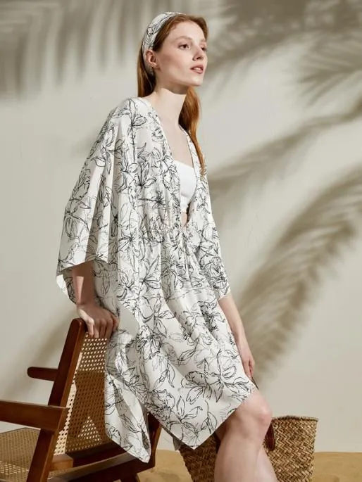 Lilysilk Floral Pattern ThreeQuarter Sleeve Silk Cardigan 100 Silk Women Tops