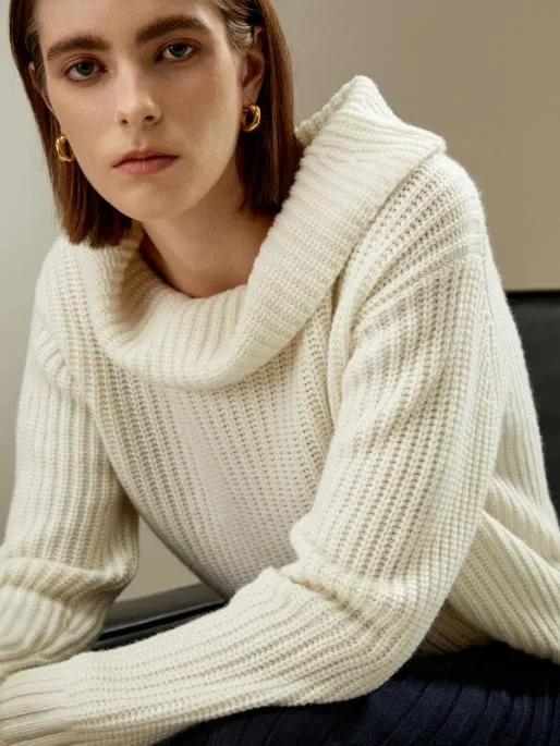Lilysilk Merino Wool Cashmere Cowl Neck Sweater Women Knitwear