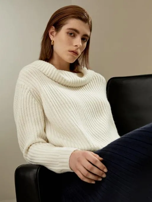 Lilysilk Merino Wool Cashmere Cowl Neck Sweater Women Knitwear