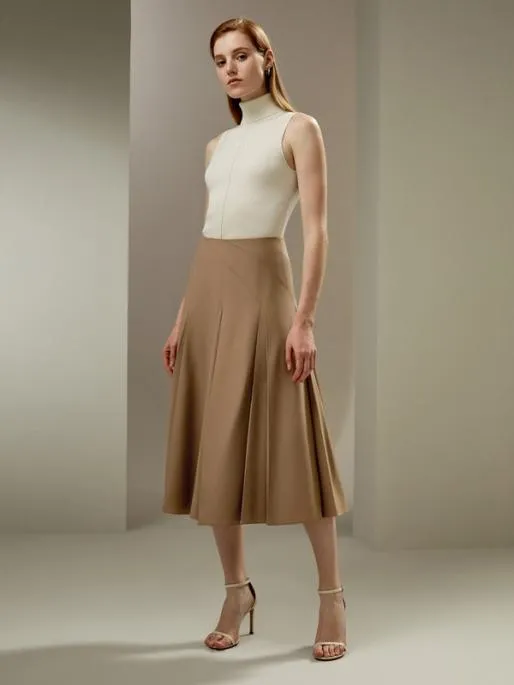 Lilysilk Merino Wool Pleated Midi Skirt Women Knitwear