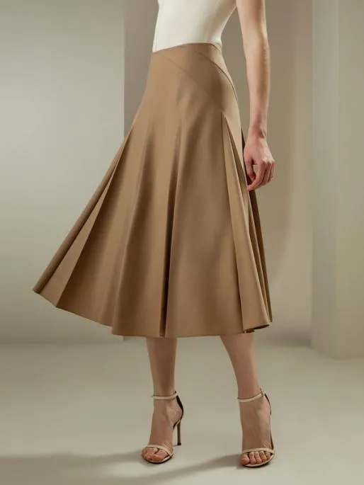 Lilysilk Merino Wool Pleated Midi Skirt Women Knitwear