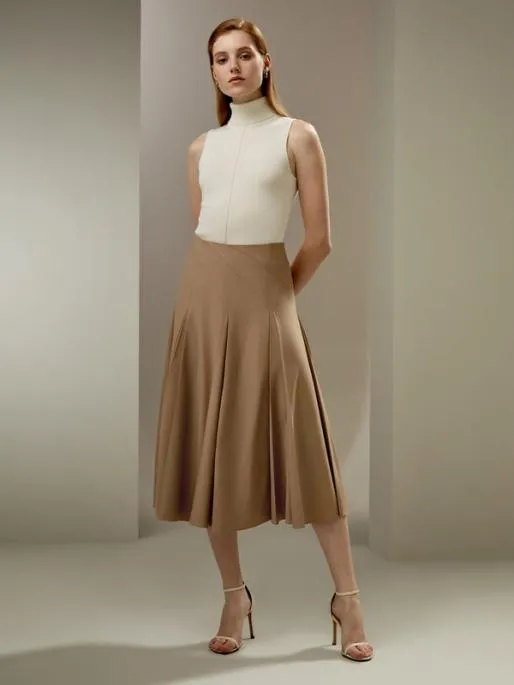 Lilysilk Merino Wool Pleated Midi Skirt Women Knitwear
