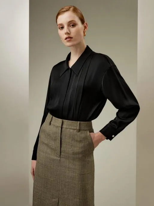 Lilysilk Pleated ShirtCollar Silk Blouse Women Blouses Shirts