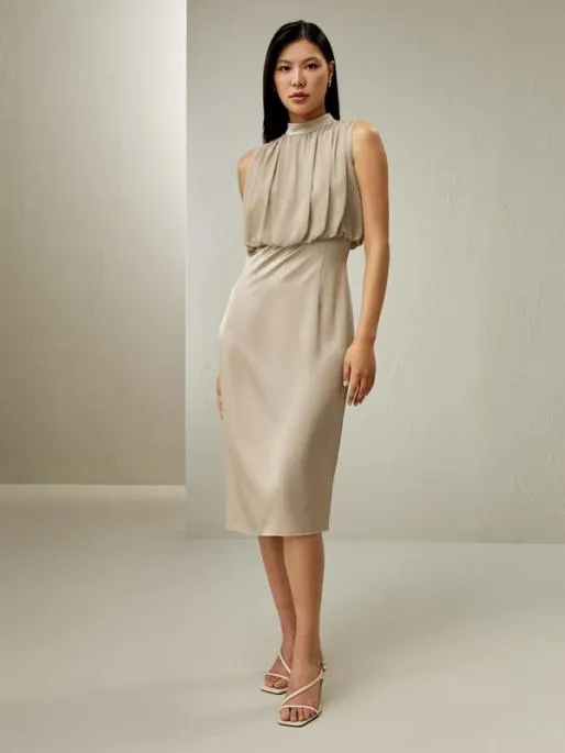 Lilysilk Pleated Sleeveless Midi Silk Dress Women Jumpsuits Dresses