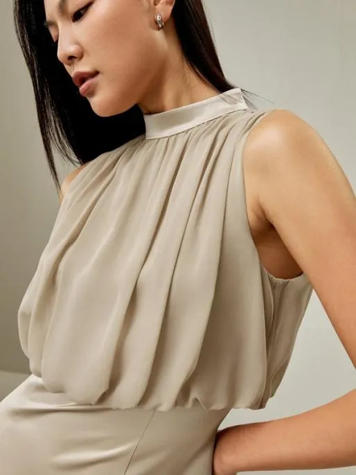 Lilysilk Pleated Sleeveless Midi Silk Dress Women Jumpsuits Dresses