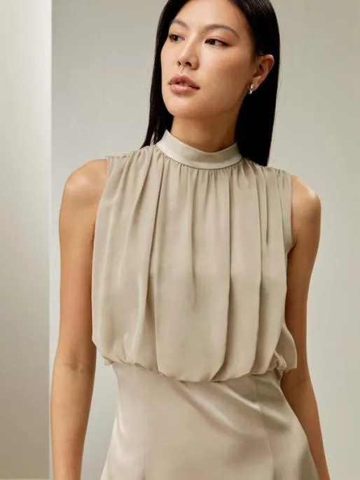 Lilysilk Pleated Sleeveless Midi Silk Dress Women Jumpsuits Dresses