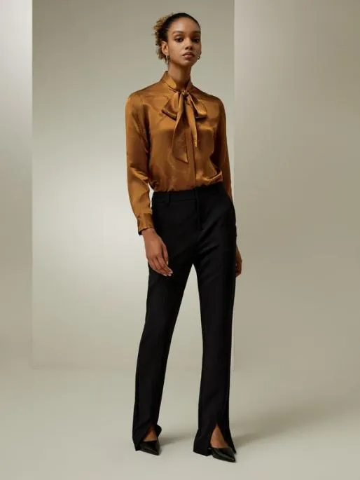 Lilysilk Retro Style Jacquard Wave Silk Blouse With Bow Women Blouses Shirts