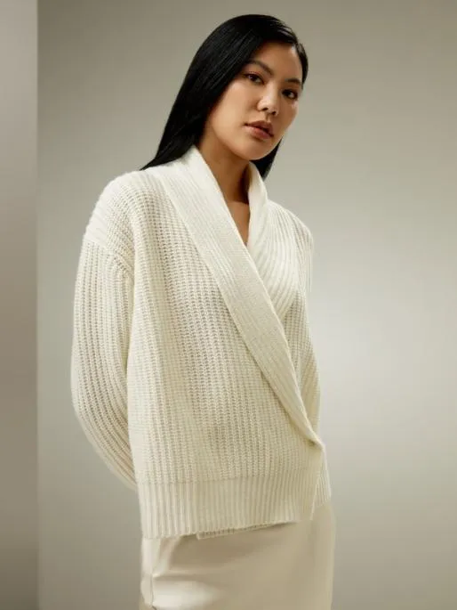 Lilysilk Shawl Collar Drop Shoulder Knit Cardigan Women Knitwear