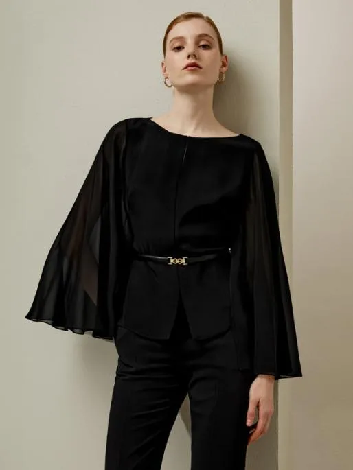 Lilysilk Slim Fit Silk CapeStyle Blouse Women Blouses Shirts