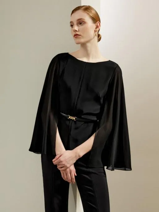 Lilysilk Slim Fit Silk CapeStyle Blouse Women Blouses Shirts