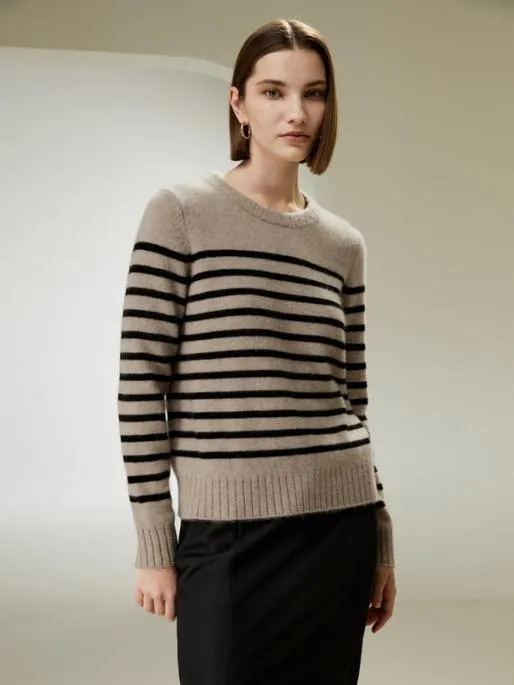 Lilysilk Striped Round Collar Cashmere Sweater Women Knitwear