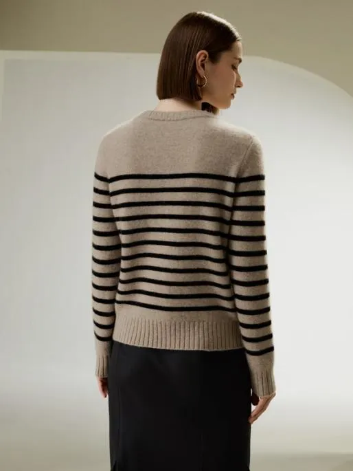 Lilysilk Striped Round Collar Cashmere Sweater Women Knitwear