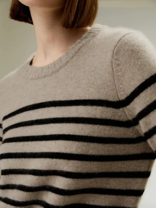 Lilysilk Striped Round Collar Cashmere Sweater Women Knitwear